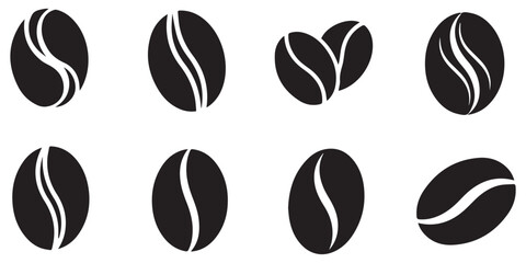Coffee bean shape set collection pack black icon silhouette vector flat illustration design on white background