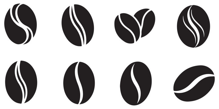 Coffee bean shape set collection pack black icon silhouette vector flat illustration design on white background