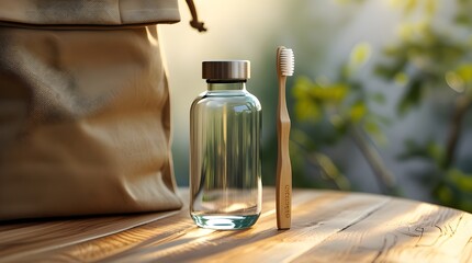 Eco-Friendly Lifestyle Flat-Lay with Reusable Bottle and Bamboo Toothbrush