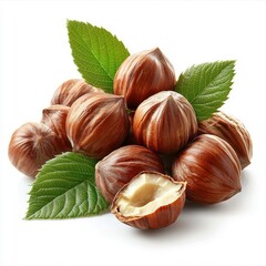 Hazelnuts isolated on white, highlighting their rich texture and natural color.