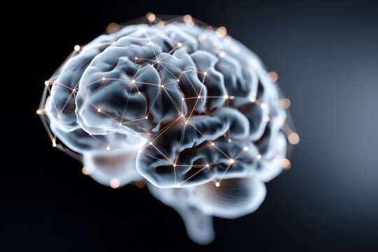 AI data processing concept with luminous brain connections