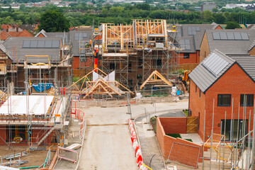 Aerial view from drone at residential house building construction site