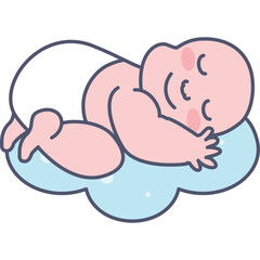 Cute Baby Sleeping Peacefully on a Light Blue Cloud with Pink Cheeks and White Diaper Adorable Newborn Peaceful Slumber