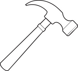 Classic claw hammer outline illustration for construction, repair, and woodworking diy tool design projects