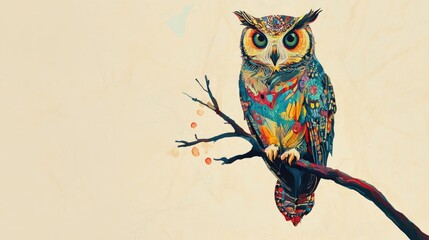 Colorful owl art print painting illustration drawing