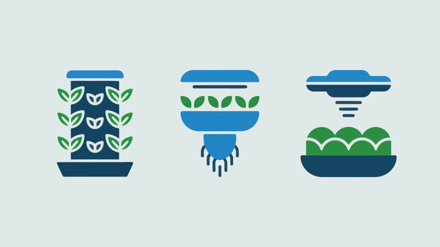 Set of vertical farming icons representing modern agriculture techniques vector illustration for sustainable food production