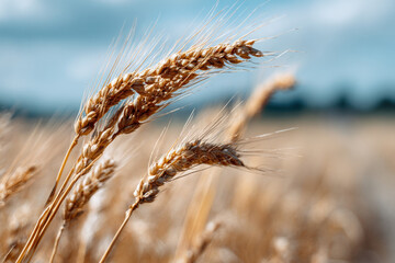 Naklejka premium Field of wheat swaying in the summer wind