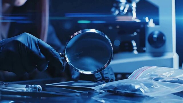 Forensic Evidence Examination in Crime Lab &ndash; Investigation Gloves and Laboratory Tools Footage