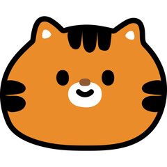 Cute Brown Cat Face with Black Stripes and White Accents on Transparent Background