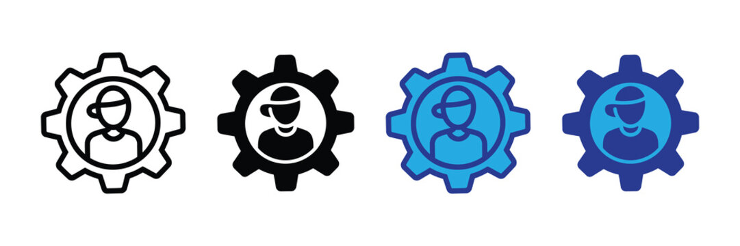 User profile settings icon with a person inside a gear symbol, perfect for ui/ux elements. isolated on white background