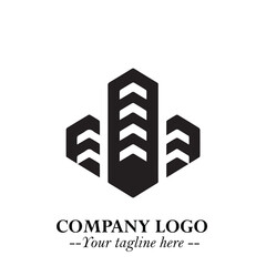 Fototapeta premium Building Logo Symbol in Black on the White Background with Modern Minimal Architecture Design