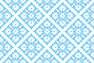 Flower geometric pattern. Seamless vector background. White and blue ornament. Ornament for fabric, wallpaper, packaging. Decorative print