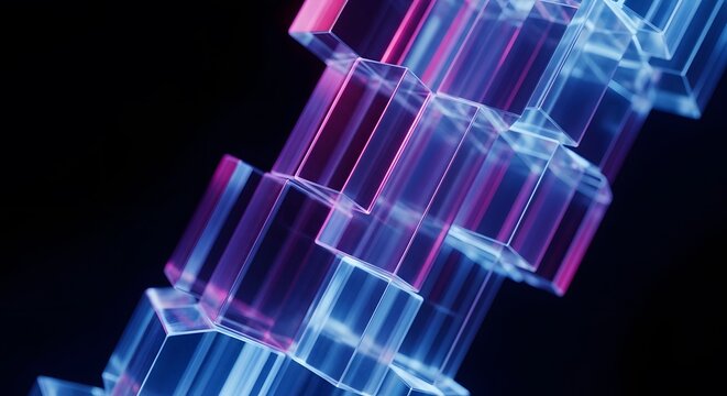 Abstract geometric shapes blue and purple glass cubes modern background for presentations and design