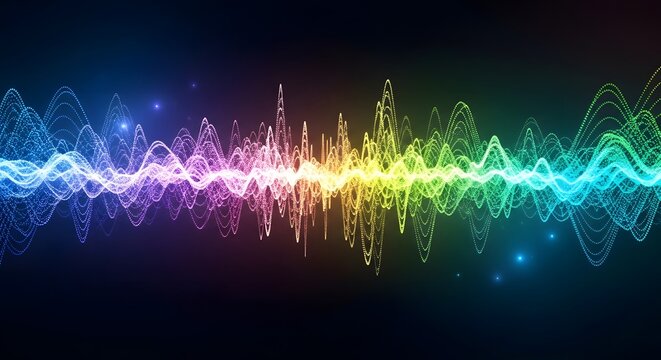 Abstract colorful sound wave audio equalizer technology dynamic waveform for presentation background - Powered by Adobe