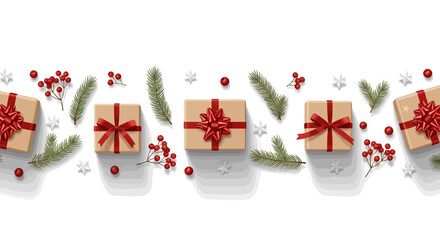 Spread holiday cheer with elegant gifts adorned with vibrant red ribbons and festive decorations. Perfect for Christmas celebrations, seasonal promotions, and sharing the joy of giving.