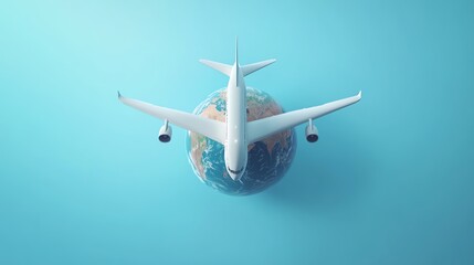 Obraz premium Airplane flying over a globe, symbolizing travel.