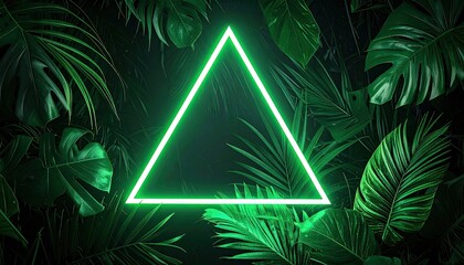 Neon triangle glows amid lush tropical foliage