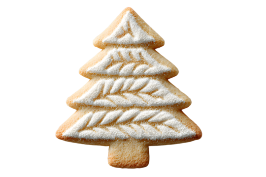 A minimalist depiction of a Christmas cookie shaped like a tree on a plain background