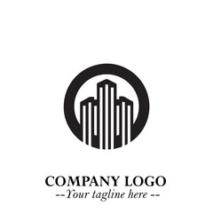 Building Logo Symbol in Black on the White Background with Modern Minimal Architecture Design