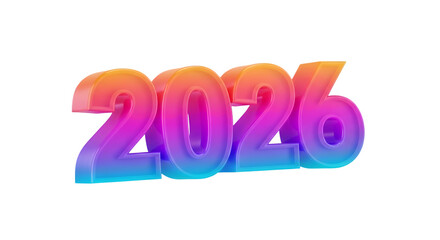 Vibrant 3d rendering of the year 2026 in a colorful gradient against a black background