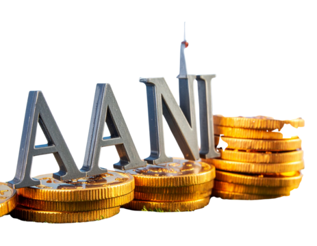 3D bank building with stacks of gold coin (2)