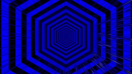 Abstract blue futuristic neon hexagon tunnel with glowing lines and perspective depth effect in digital space - Powered by Adobe