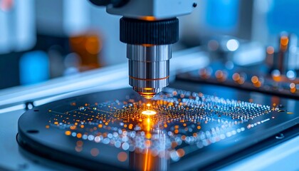 Microscope Examining Microchip Scientific Precision in Modern Technology with CloseUp View.