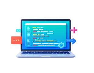 3D Computer laptop pc and programing code development popup icon. Web coding concept.  (3)
