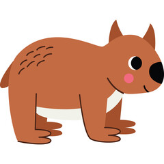 Cute brown wombat with pink cheeks and black eyes on transparent background simple cartoon illustration