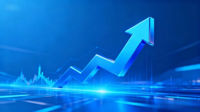 Rising Arrow Symbolizing Business Growth and Financial Success in Futuristic Blue Background