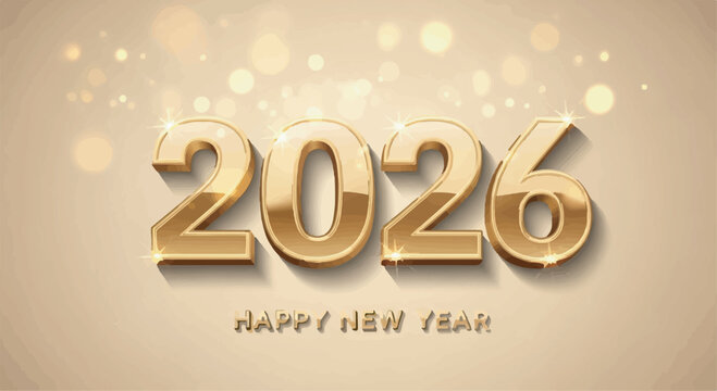 Luxury gold 2026 Happy New Year celebration banner design with sparkling lights background