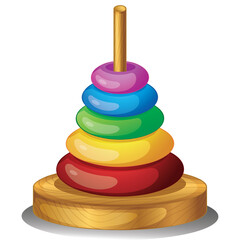 Colorful Stacking Rings Toy With Wooden Base And Stick Against A White Background Providing Educational Fun And Development For Babies