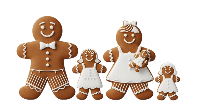 Gingerbread family isolated on transparent background