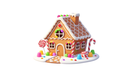 Decorated gingerbread house isolated on transparent background