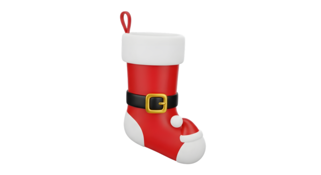 Red santa christmas stocking isolated on transparent background