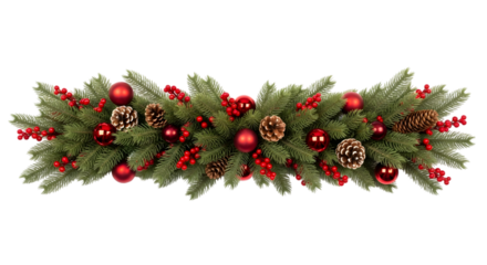 Christmas garland with ornaments isolated on transparent background