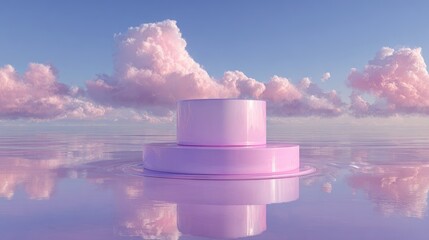 Pastel podium product display with sky and cloud background