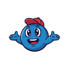 Friendly blueberry cartoon character welcomes you with open arms and cheerful expression
