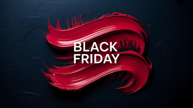 Bold black friday promotional design featuring red paint strokes on a dark background, perfect for advertising sales and discounts