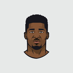 Confident young black man portrait with strong facial features and bold cartoon style