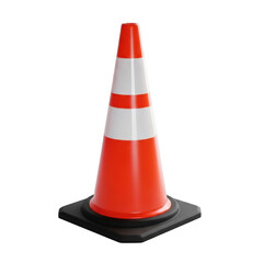Orange traffic cone isolated on transparent background