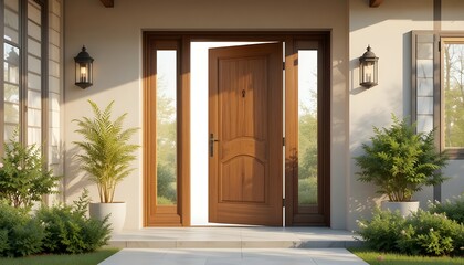 PNG conceptual doorway entrance for home with wood door ajar interior lock frame design welcome icon exterior architecture idea modern vector isolated illustration Se