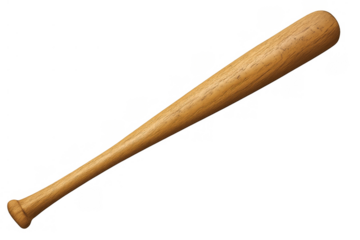 Wooden baseball bat with a classic design and natural grain, essential equipment for playing or training in a competitive sport