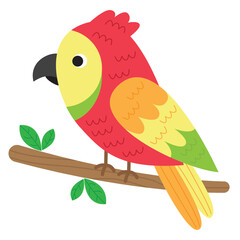 Colorful Parrot Perched On A Branch With Green Leaves Against A Transparent Background