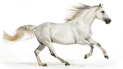 Black stallion silhouette running on a white background, a beautiful galloping farm animal illustration