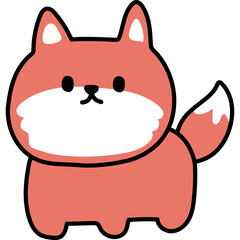 Cute Cartoon Fox With White Belly and Tail On Transparent Background Simple Animal Illustration