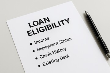 Loan eligibility criteria outline with emphasis on key financial factors. Concept of financial literacy, credit assessment, and responsible borrowing in personal finance management.