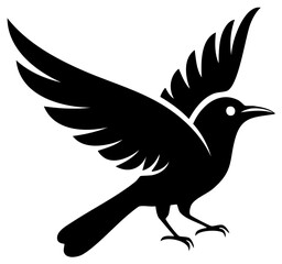 Naklejka premium Stylized black bird flying with wings spread majestic bird in motion graphic design element