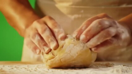 Closeup shot of a bakers hands kneading dough on a floured wooden surface preparing fresh bread or pastry in a rustic kitchen setting showcasing traditional baking techniques and the tactile process . - Powered by Adobe