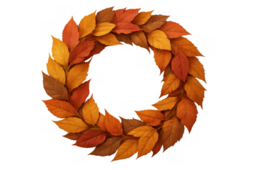 Autumnal foliage wreath forming a circle, a symbol of fall season, harvest, and decorative design with transparent background